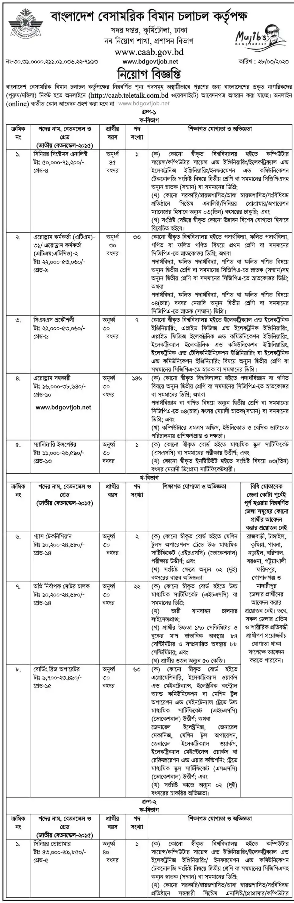 CAAB Job Circular 2023