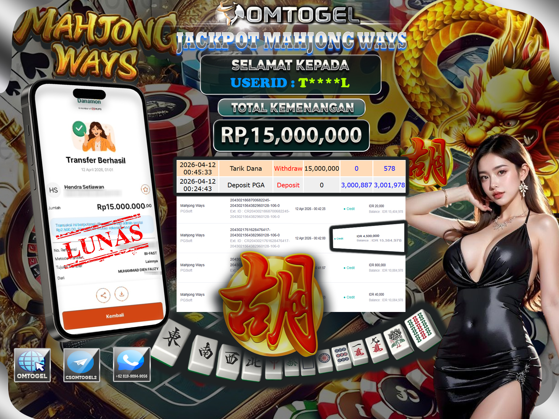 OMTOGEL JACKPOT PGSOFT MAHJONG WAYS ,15 JUTA DI BAYAR LUNAS ,-