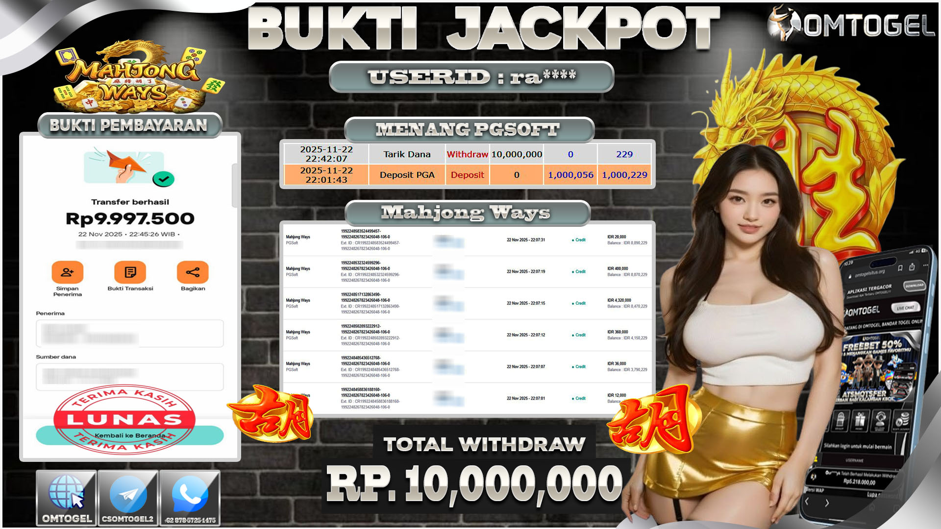 OMTOGEL JACKPOT PGSOFT MAHJONG WAYS ,10 JUTA DI BAYAR LUNAS ,-
