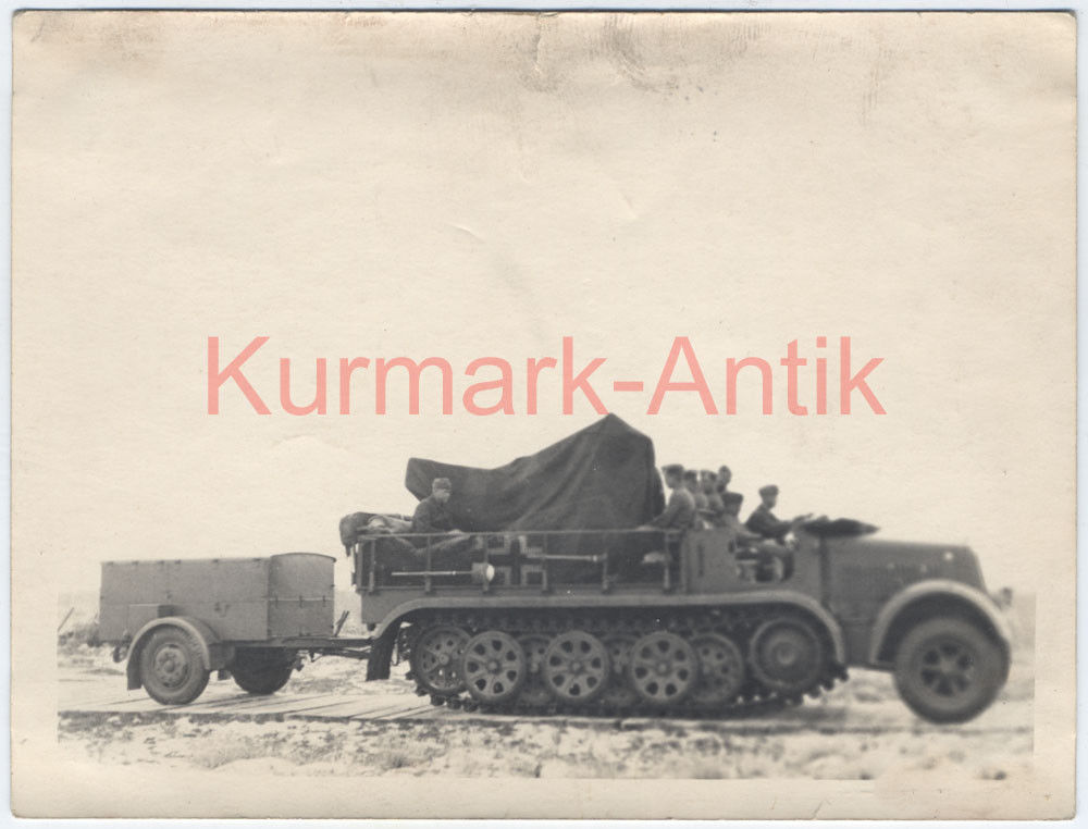Foto Wehrmacht Russland Panzer Halbkette mit Sonder Anhänger