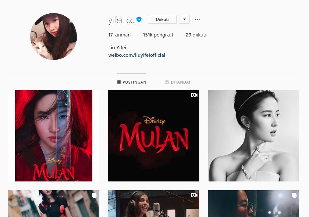 Akun instagram Liu Yifei