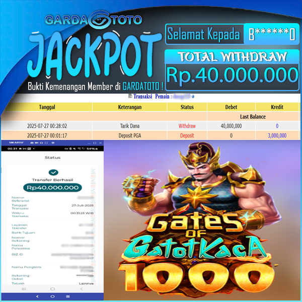 JACKPOT MAIN DI SLOT PRAGMATIC PLAY GATES OF GATOTKACA 1000 WD Rp 40,000,000,- DIBAYAR LUNAS 