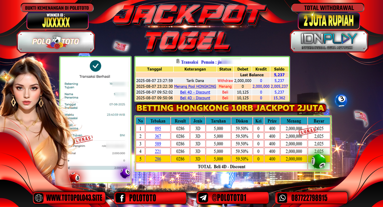 POLOTOTO JACKPOT TOGEL HONGKONG LOTTO Rp.2.000.000,-LUNAS