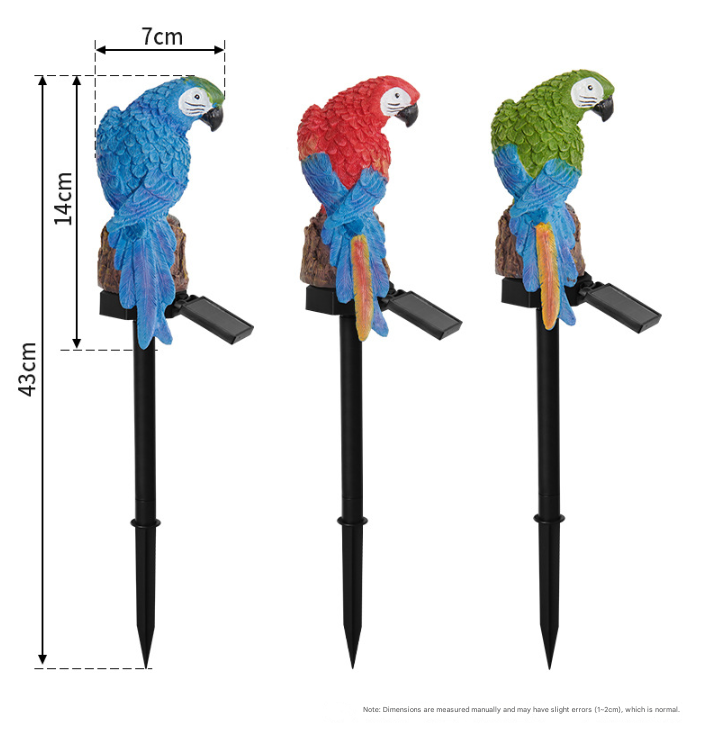Blue Solar Powered Parrot Garden Stake Lights - Hand-Painted Waterproof Resin LED Landscape Lamps for Outdoor Patio, Lawn, and Yard Decoration