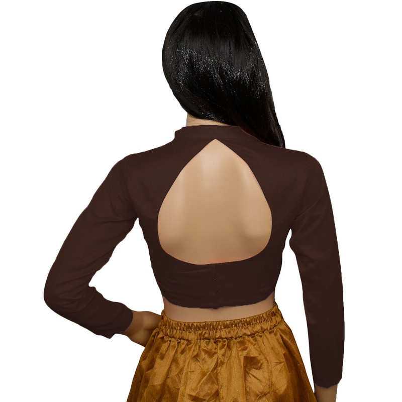 Women's Designer Sari Blouse Dupion Silk Collor Neck Long Sleeve Crop Top Choli - Picture 9 of 82