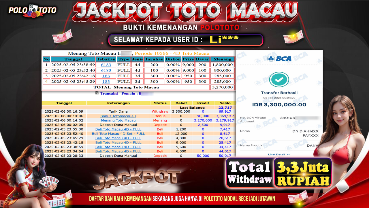 POLOTOTO JACKPOT TOGEL TOTO MACAU Rp.3,300.000,-