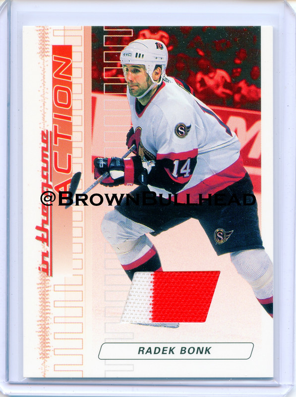 2003-04 ITG Action Jerseys #M-007 [Radek Bonk] [Ottawa Senators] [Ruby] [~500] [swatch=white red] a