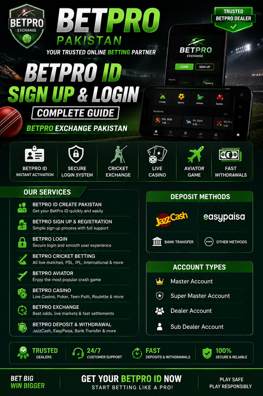 BetPro Pakistan Sign Up – BetPro ID, Login, Registration & Trusted Dealer Guide