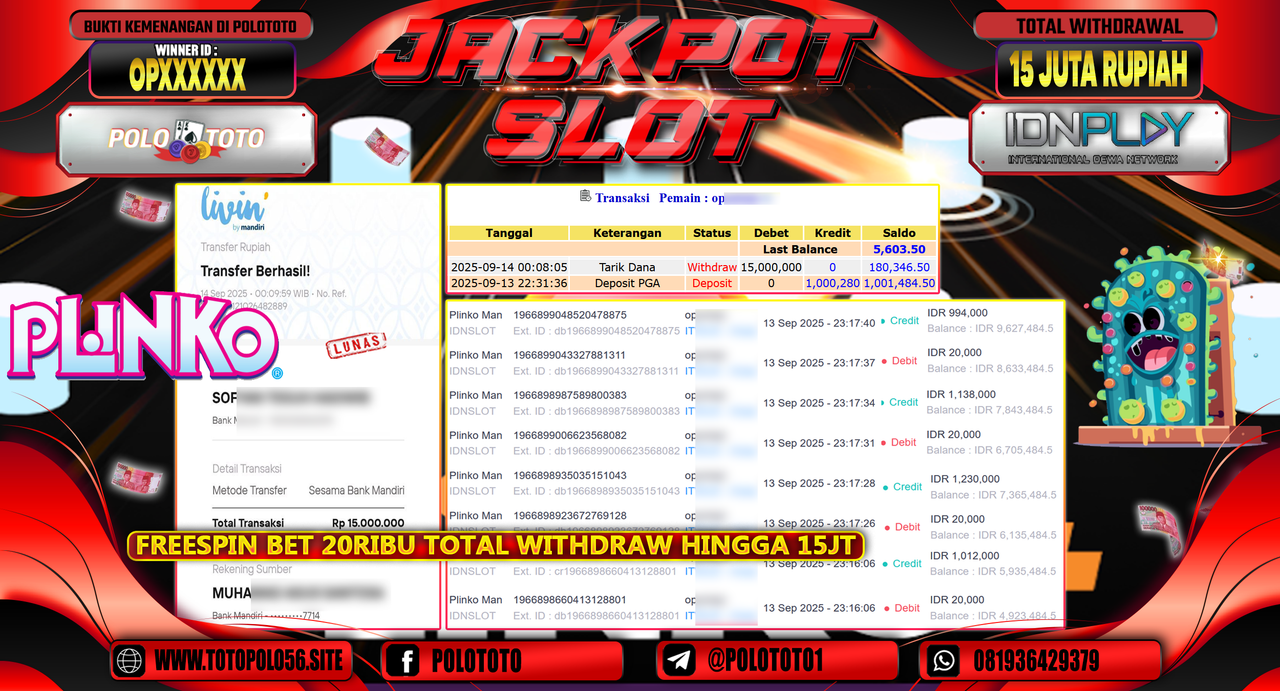 POLOTOTO JACKPOT SLOT PLINKO MAN Rp.15.000.000,-