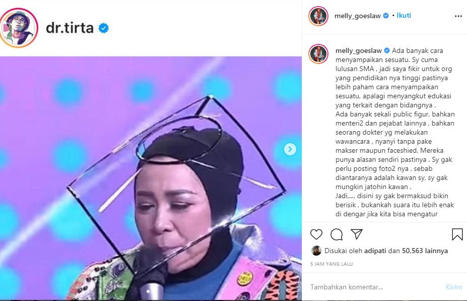 Melly Goeslaw tanggapi kritikan dr Tirta