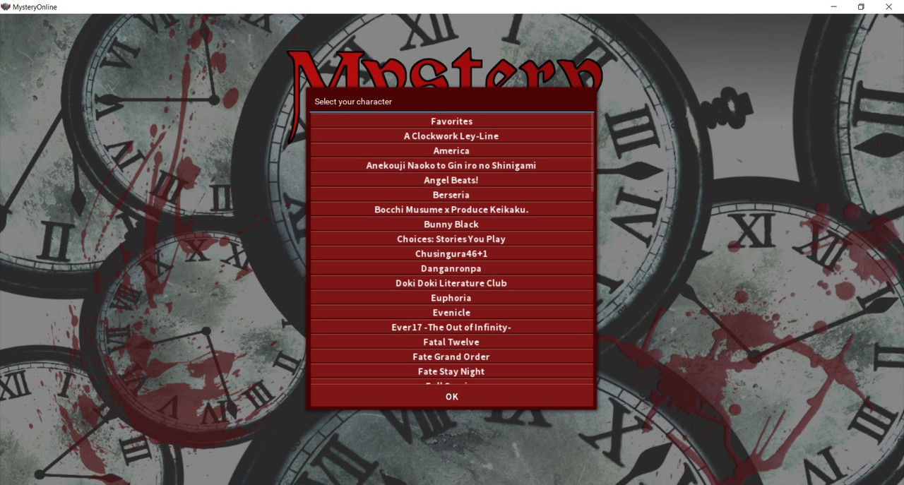 Login menu characters