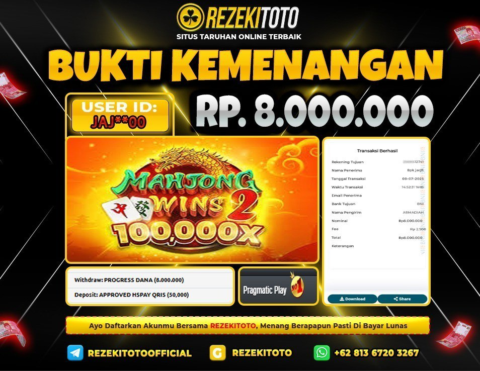 BUKTI KEMENANGAN 08 JULY 2025 MAHJONG WINS 2 8 JUTA 