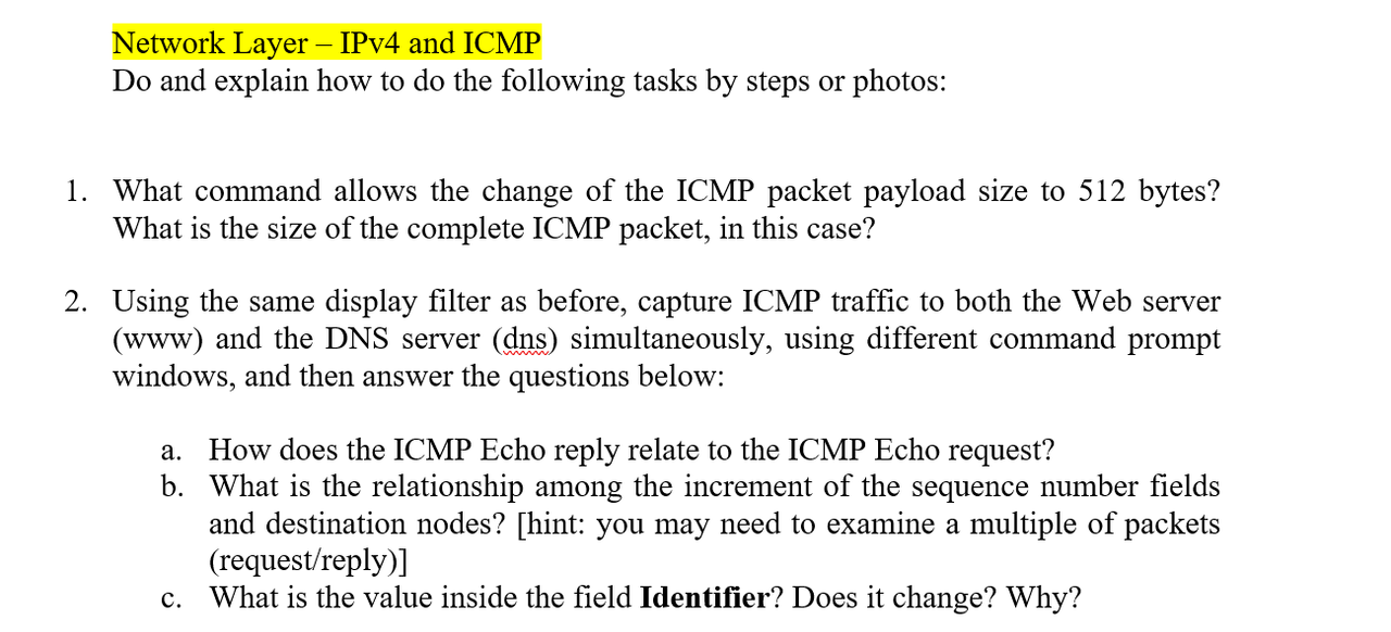 Network Layer Ipv4 Icmp Explain Following Tasks Steps Photos Command