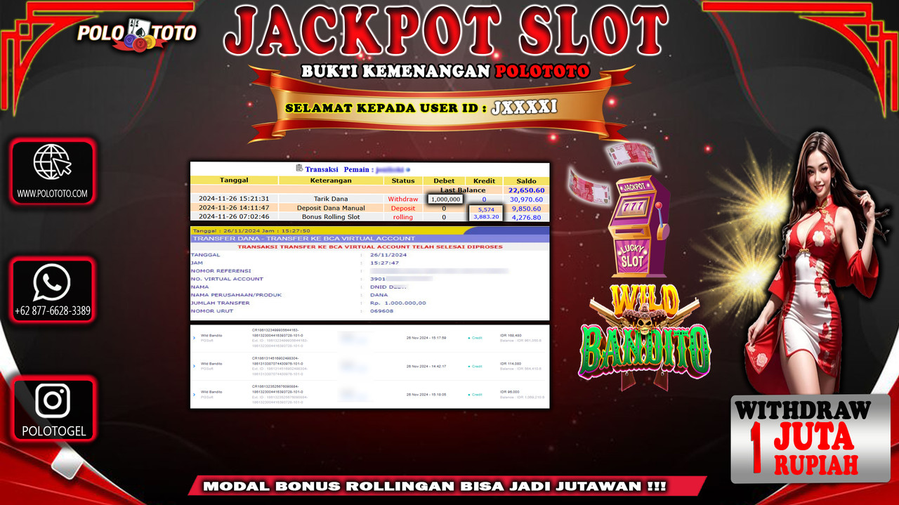 POLOTOTO JACKPOT SLOT WILD BANDITO RP.1.000.000,-