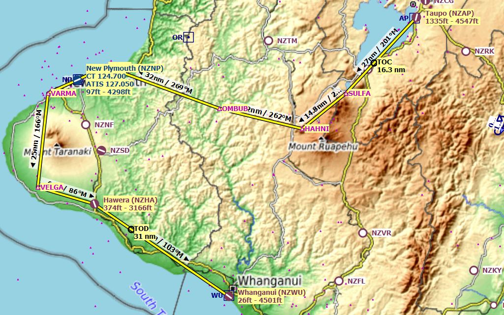 VFR Taupo (NZAP) to Whanganui (NZWU)
