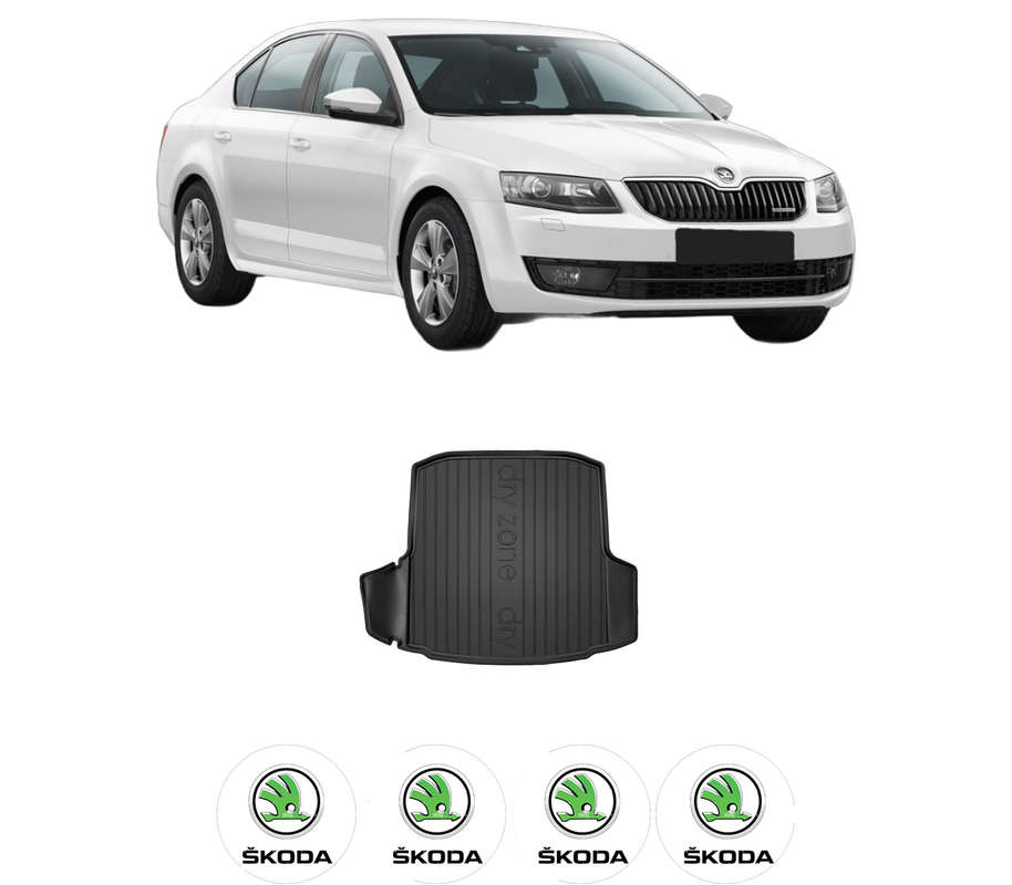 Tavita Portbagaj SKODA OCTAVIA III (5E3, NL3, NR3) din 2012-2020, Protectie Portbagaj Auto, 4x Stickere auto cu SKODA