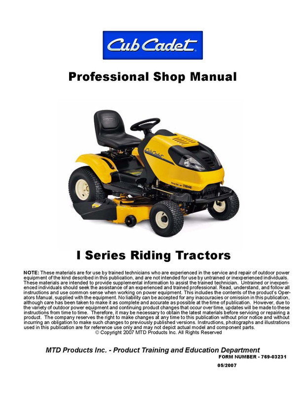 Cub Cadet Operators Manual Model # i1046 /& i1050