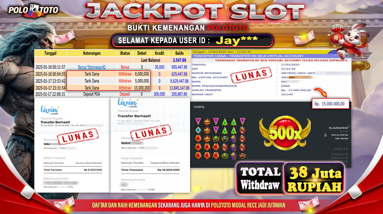 POLOTOTO JACKPOT SLOT GATES OF OLYMPUS 1000 Rp.38,000.000,-