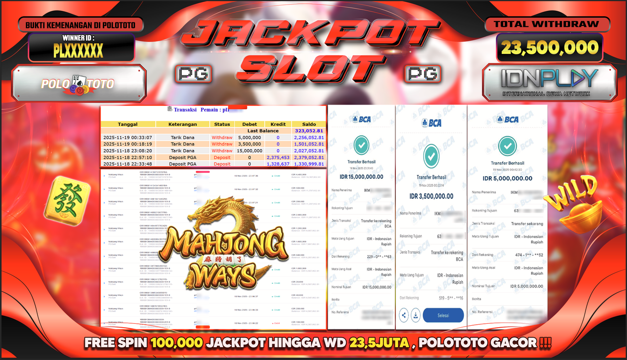 POLOTOTO JACKPOT SLOT MAHJONG WAYS Rp.23.500.000,- LUNAS