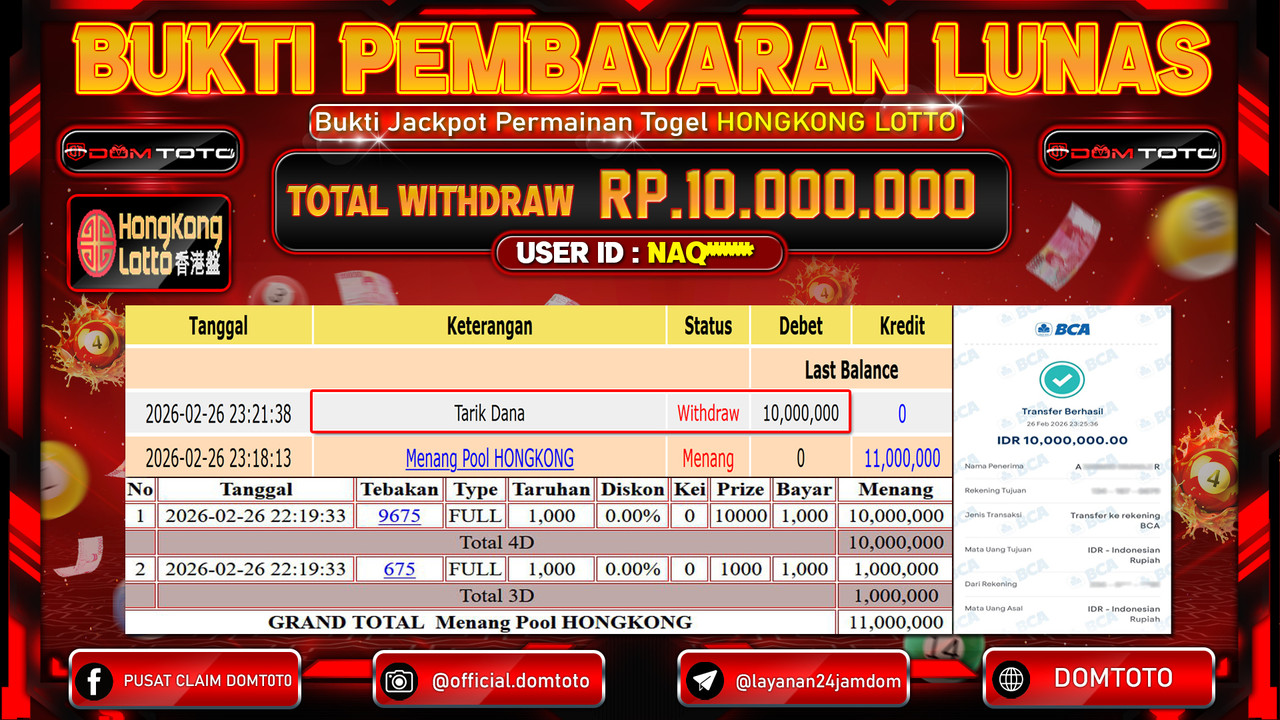 JACKPOT TOGEL HONGKONG LOTTO 26 FEBRUARI 2026