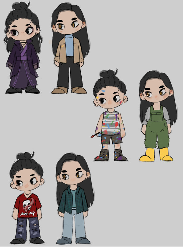 chibi Wei Ying and Lan Zhan fits from moonlitten's My Heart is the Sound (art by estalas / @liho_art