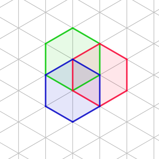 Offset overlapping hex tiles on an isometric grid