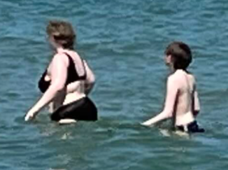 me and hocus walking in the ocean