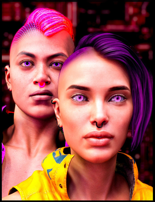 M3D CyberPunk Hair, Eye and Earrings for Genesis 8 and 8.1 Females