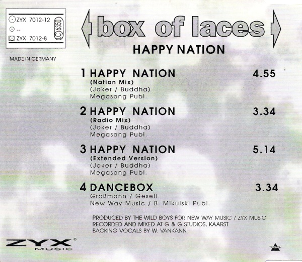 dance - 16/04/2023 - Box Of Laces ‎– Happy Nation - The Dance Mixes (ZYX 7012-8) (CDM) 1993 R-1448313-1258887328