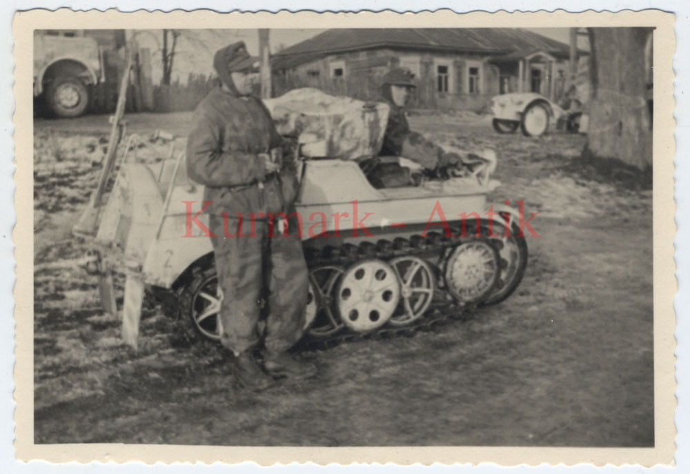 Foto Wehrmacht 1. SKijäger Div. Front NSU Kettenkrad LKW Pripjet