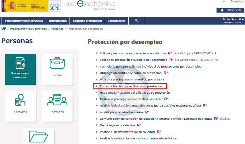 Selecciona "Consulte los datos y recibo de su prestación"