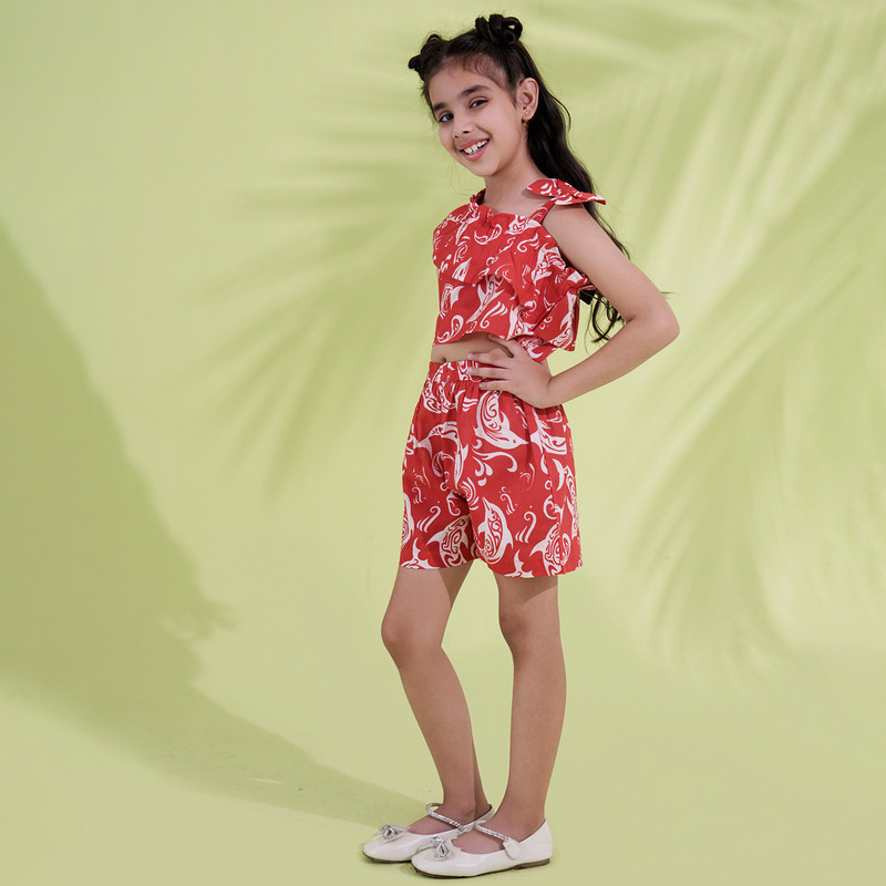 Cotton Sleeveless Printed Girls Co-Ords Casual Wear Outfit Top Short Set - Picture 29 of 35