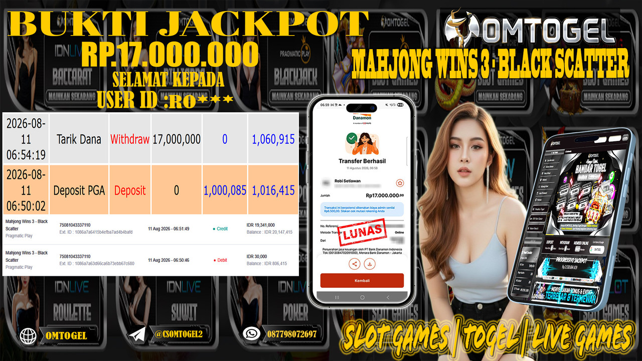 OMTOGEL JACKPOT PRAGMATICPLAY MAHJONG WINS 3 BLACK SCATTER  Rp,17,000,000,- DIBAYAR LUNAS