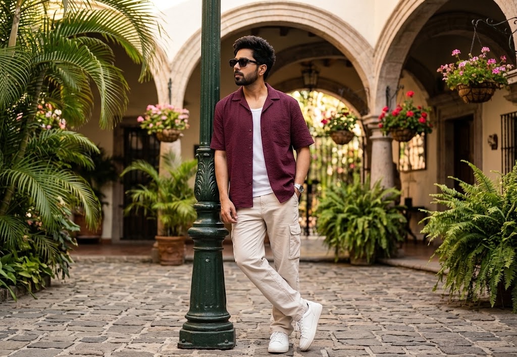 AI-generated example result for the creative-images prompt: Historic Hacienda Courtyard Portrait by Prompt Craft