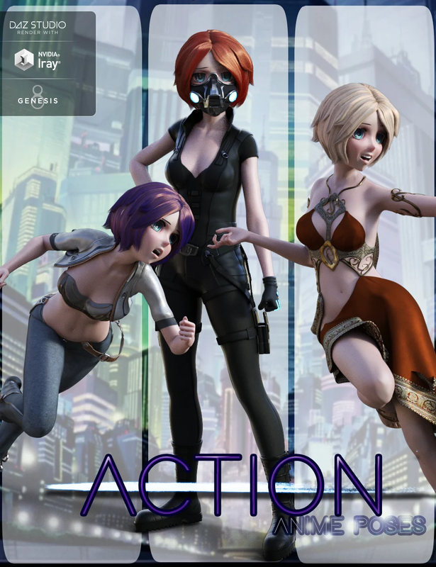 00 main action anime poses for sakura 8 and genesis 8 females daz3d