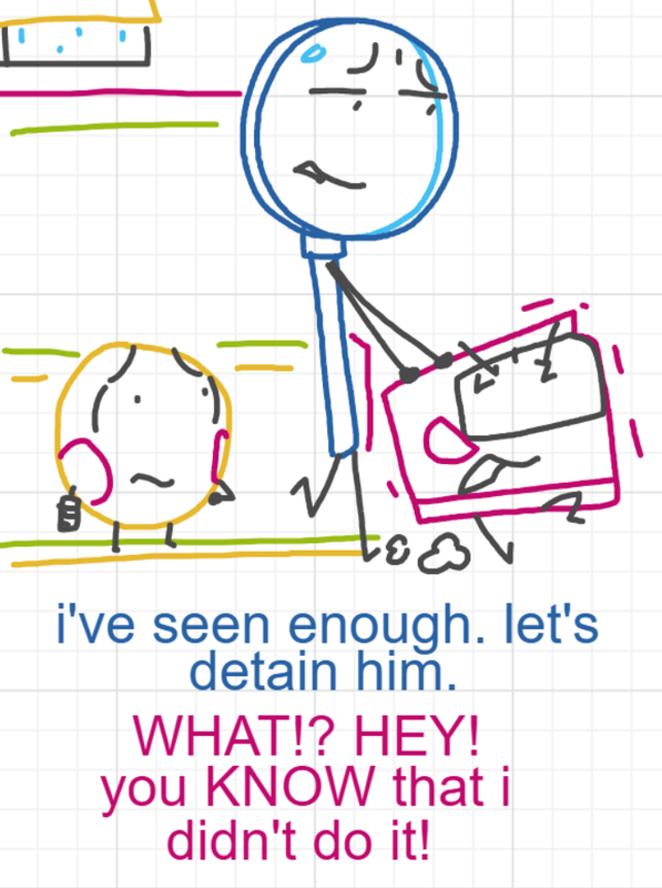 A panel from A Murder On The, episode six of the Board Boards object show by Furretwalk/WalkingFurret.