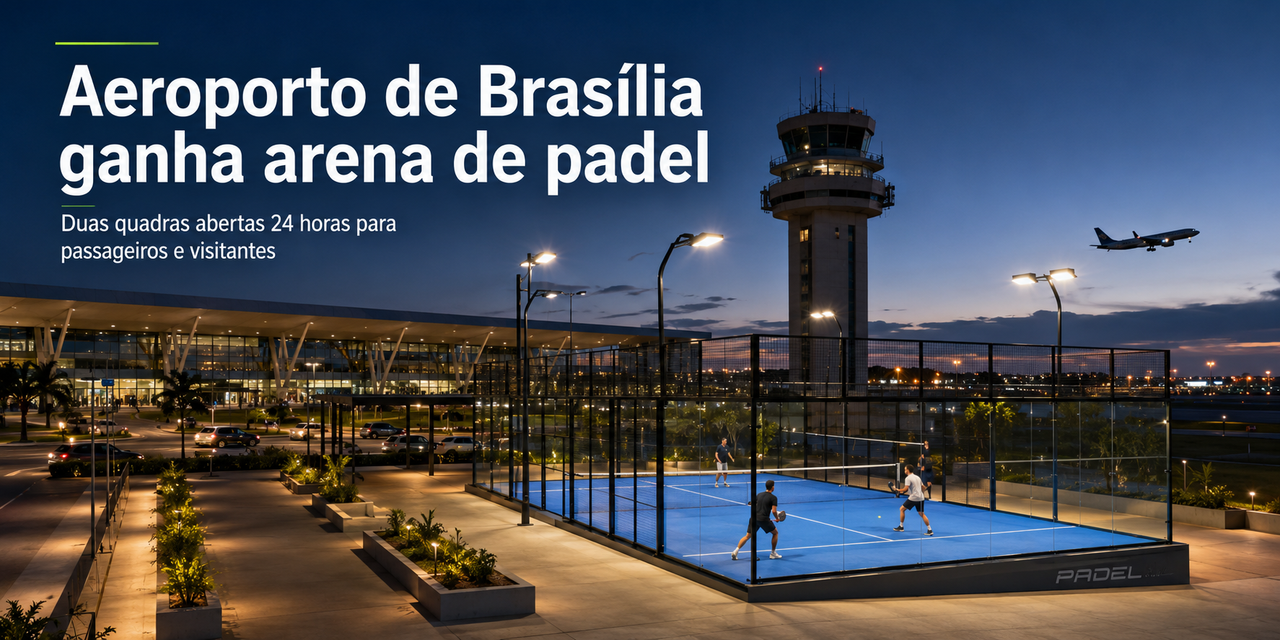 Aeroporto de Brasília ganha arena de padel aberta 24 horas para passageiros e visitantes