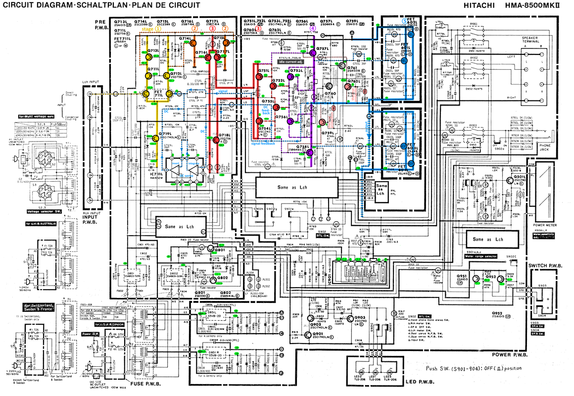 HMA-8500MkII schematic stages and voltages marked