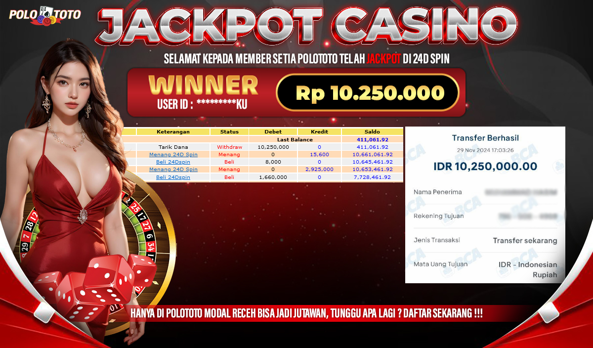 POLOTOTO JACKPOT LIVE GAME CASINO Rp.10,250.000,-