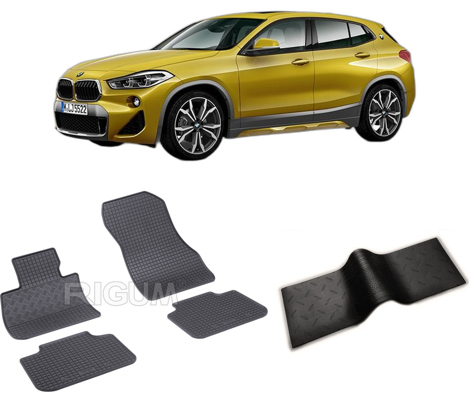 Set covorase auto BMW X2 F39 din 03.2018-10.2023, cu covoras tunel median, CAROSERIE SUV, Presuri cauciuc 100%, compatibil cu autoturismul BMW X2 F39, Rigum