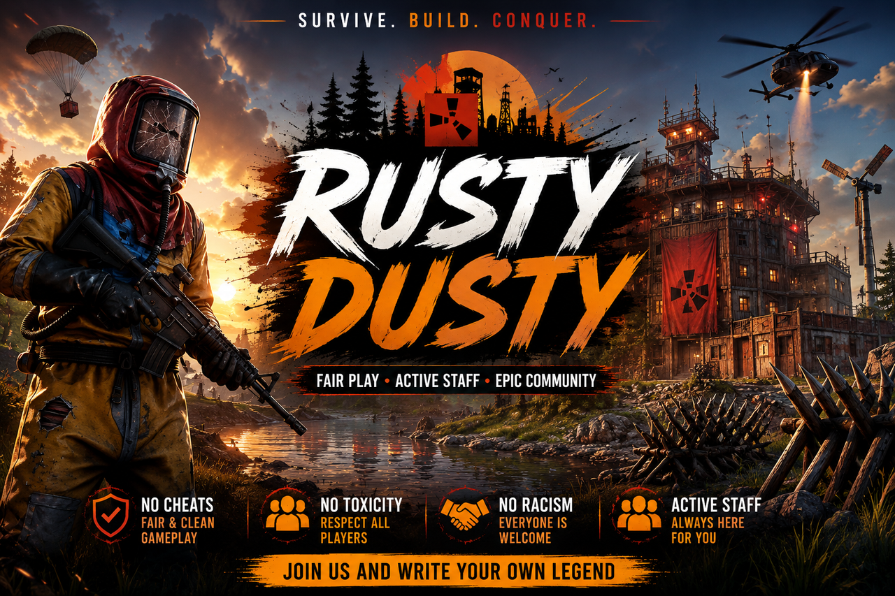 Баннер сервера RUSTY DUSTY EU X3 Solo/Duo/Trio/Quad/TP/KIT/ MONTHLY