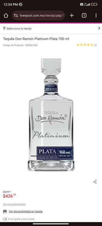 Tequila Don Ramon Platinum en Liverpool 

