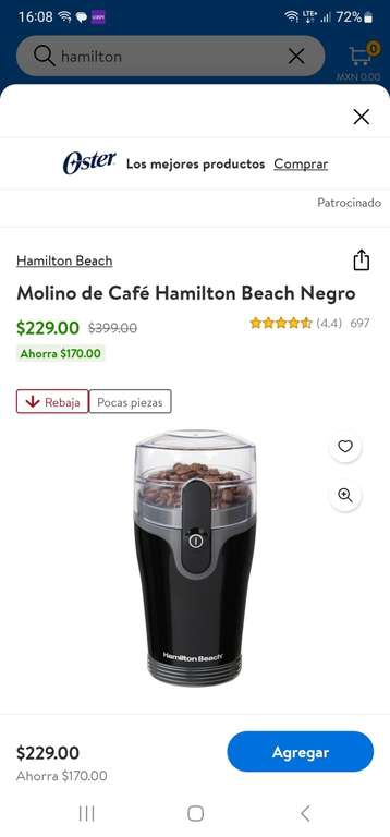 Walmart Súper: Molinera café Hamilton Beach negro 
