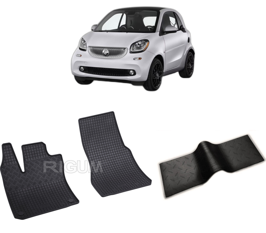 Set covorase auto SMART FORTWO EQ din 2017-PREZENT, cu covoras tunel median, CAROSERIE HATCHBACK, Presuri cauciuc 100%, compatibil cu autoturismul SMART FORTWO EQ, Rigum