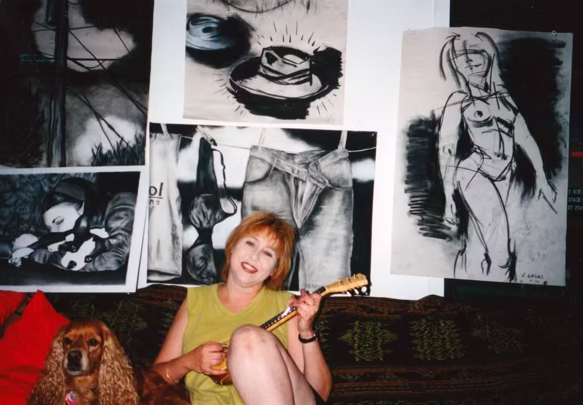 With artwork from drawing class, and Joey