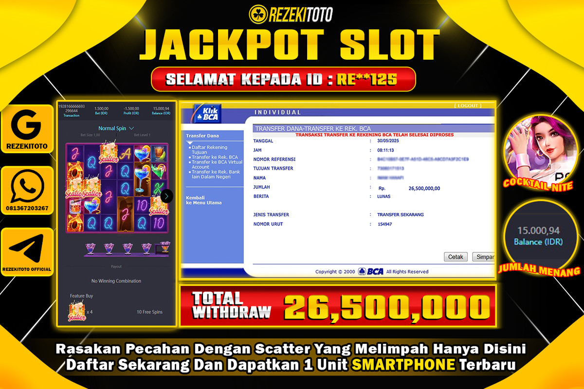 BUKTI KEMENANGAN 30 MAY 2025 COCKTAIL NITE WD 26 JUTA 