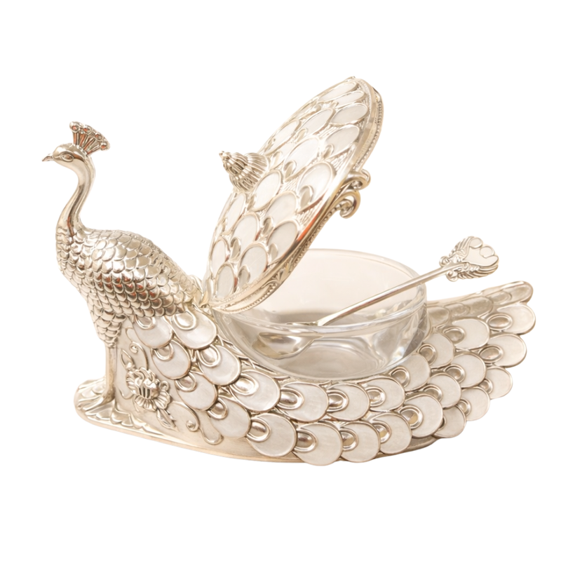 Peacock Big Mukhwas/sugar Pot White