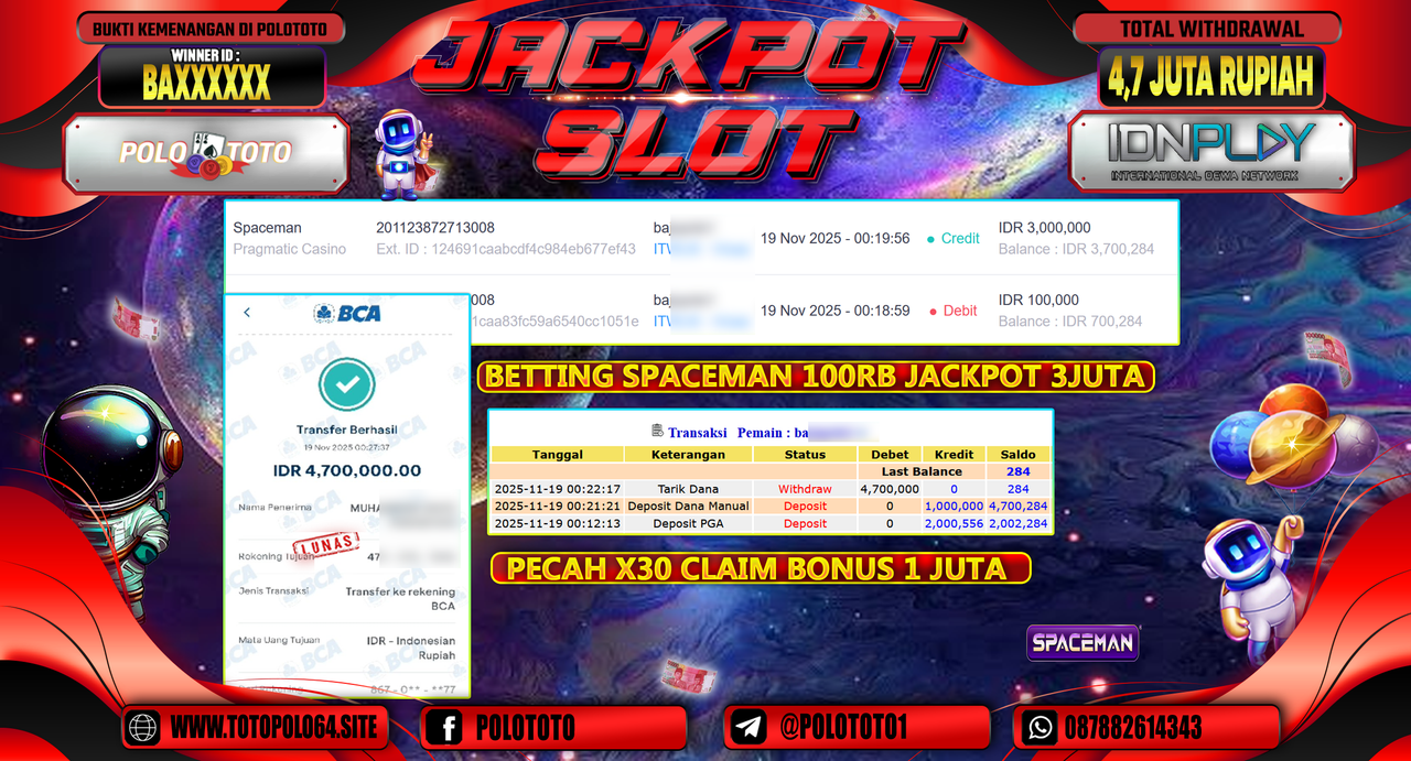 POLOTOTO JACKPOT SLOT SPACEMAN Rp.4.700.000,- LUNAS