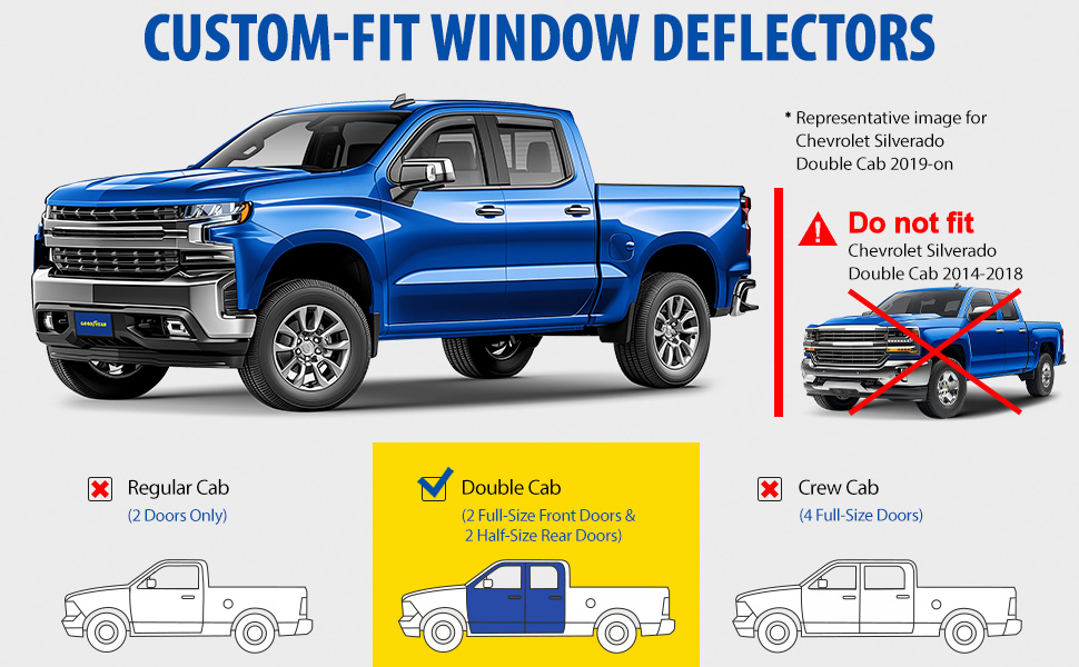 thumbnail image 2 of In-Channel Rain Guards / Window Visors For 2019-2025 Chevy Silverado 1500 Double Cab | 4-Piece Set 2 of 4