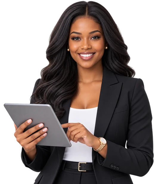 A Debt Resolution Hub client reviewing her options on a tablet